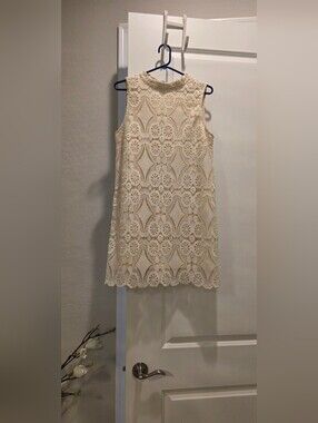Ivory Lace Sleeveless Shift Dress